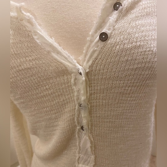 Size L Free People Beige button down sheer sweater - Picture 2 of 5
